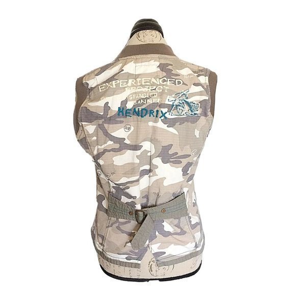 Woodstock Music Festival Vest Army Denim Basic House Green Olive HENDRIX  Zip Up - Picture 2 of 12